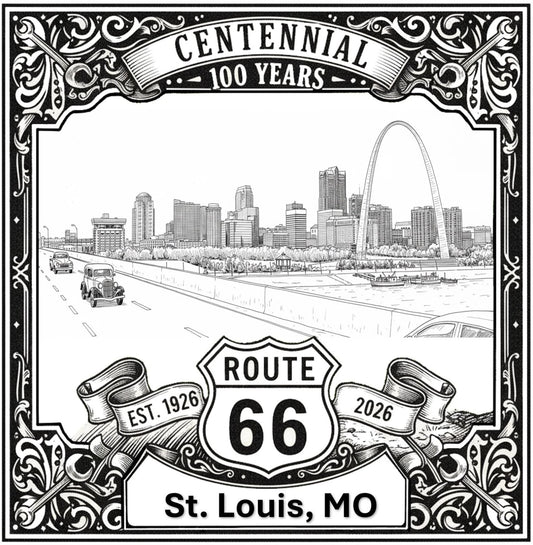 Laser-engraved design of St. Louis, Missouri for Route 66 Centennial