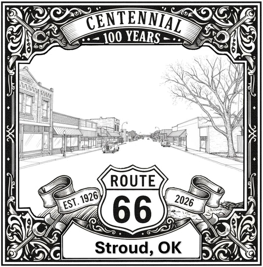 Laser-engraved design of Stroud, Oklahoma for Route 66 Centennial