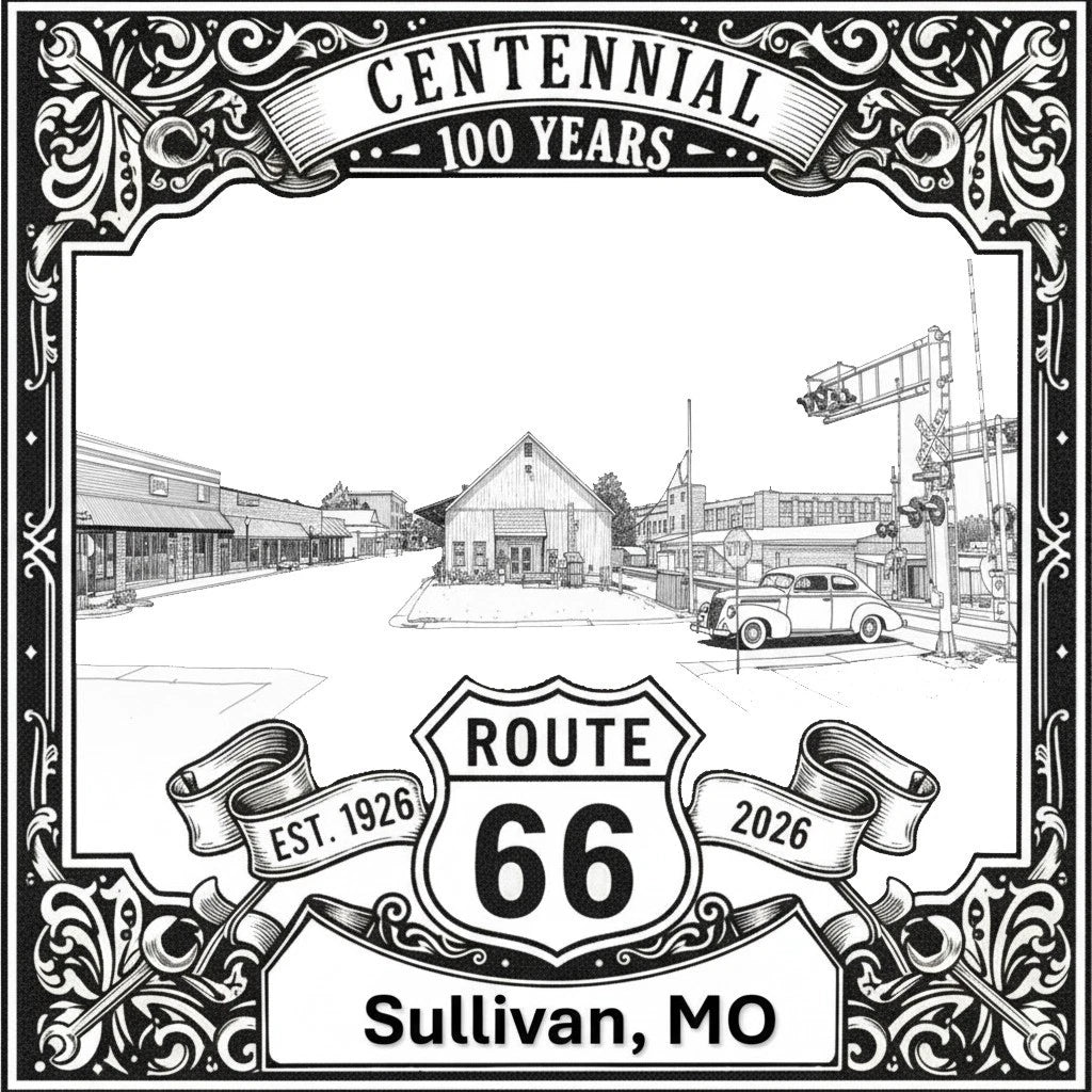 Laser-engraved design of Sullivan, Missouri for Route 66 Centennial