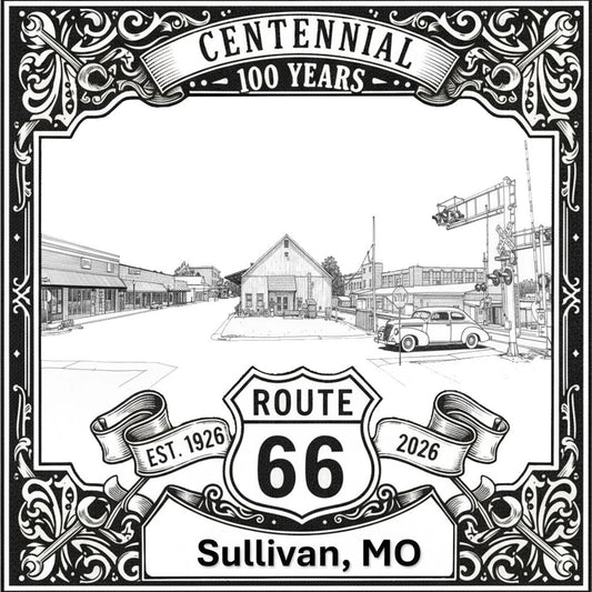 Laser-engraved design of Sullivan, Missouri for Route 66 Centennial