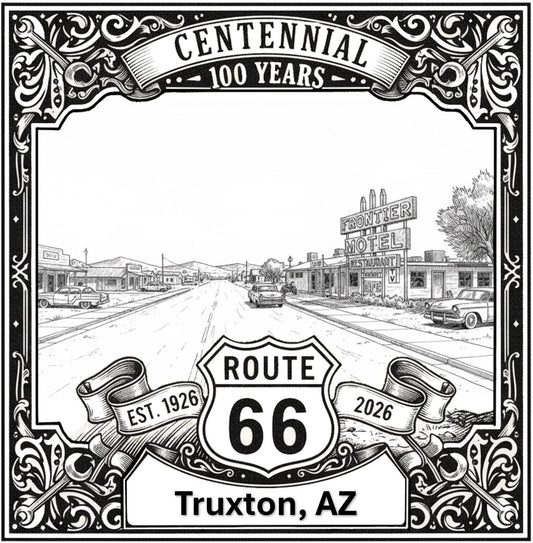 Laser-engraved design of Truxton, Arizona for Route 66 Centennial