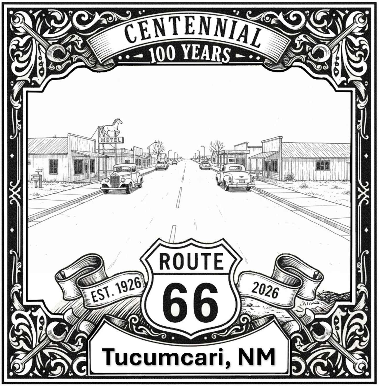 Laser-engraved design of Tucumcari, New Mexico for Route 66 Centennial