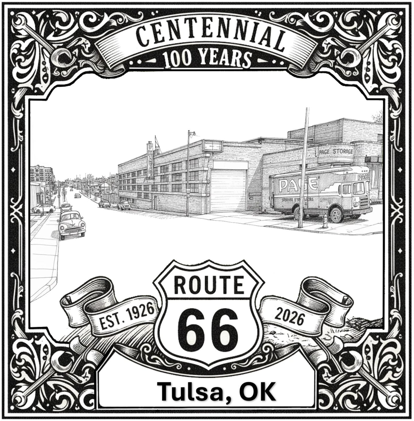 Laser-engraved design of Tulsa, Oklahoma for Route 66 Centennial