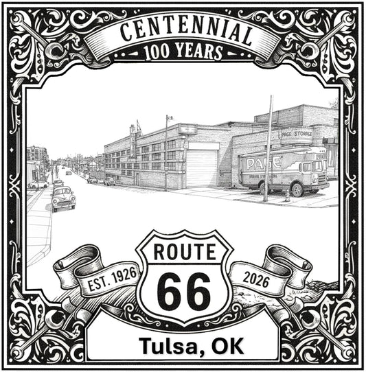 Laser-engraved design of Tulsa, Oklahoma for Route 66 Centennial