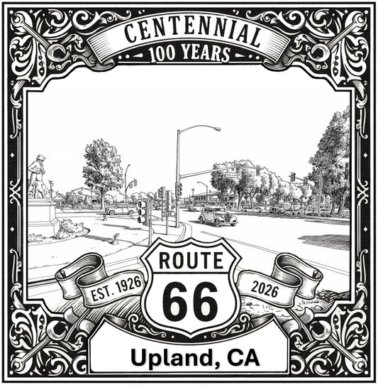 Laser-engraved design of Upland, California for Route 66 Centennial