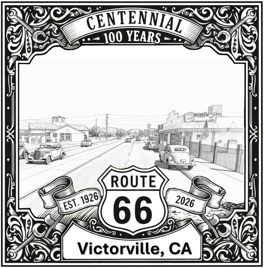 Laser-engraved design of Victorville, California for Route 66 Centennial