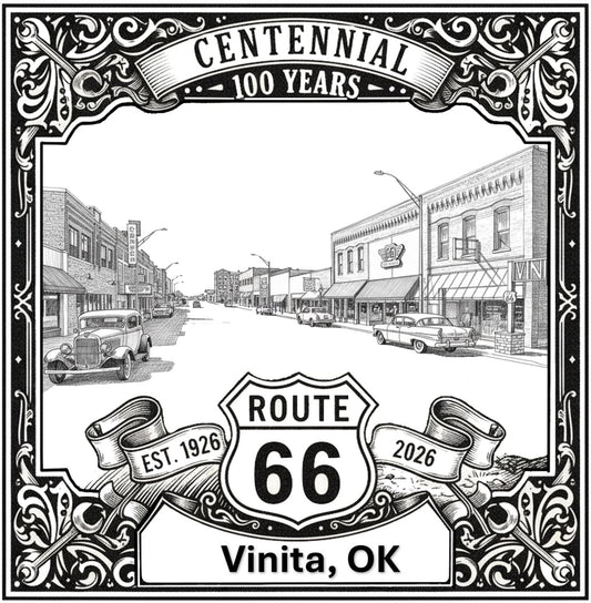 Laser-engraved design of Vinita, Oklahoma for Route 66 Centennial
