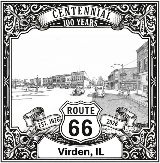 Laser-engraved design of Virden, Illinois for Route 66 Centennial