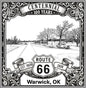 Laser-engraved design of Warwick, Oklahoma for Route 66 Centennial