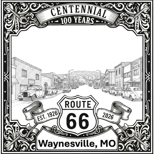 Laser-engraved design of Waynesville, Missouri for Route 66 Centennial