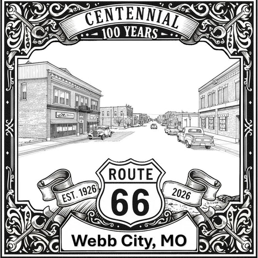Laser-engraved design of Webb City, Missouri for Route 66 Centennial

