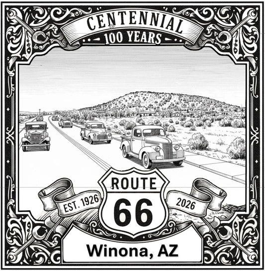Laser-engraved design of Winona, Arizona for Route 66 Centennial