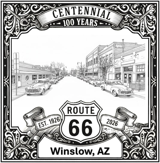Laser-engraved design of Winslow, Arizona for Route 66 Centennial