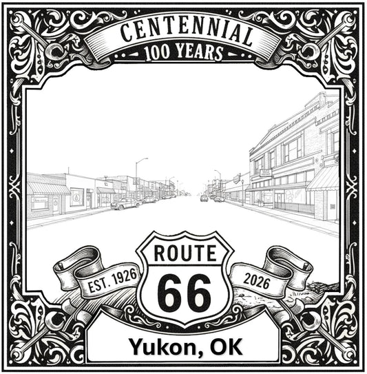Laser-engraved design of Yukon, Oklahoma for Route 66 Centennial