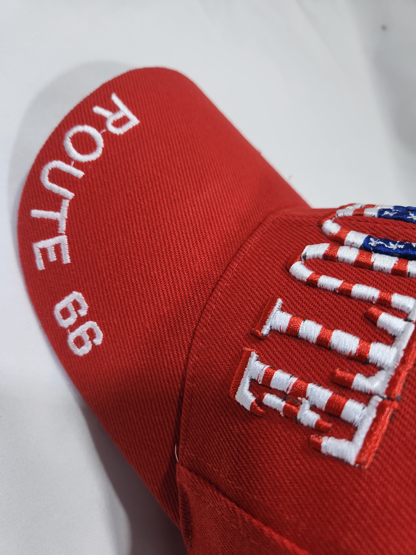 Route 66 Red US Flag Baseball Cap Embroidered Adjustable