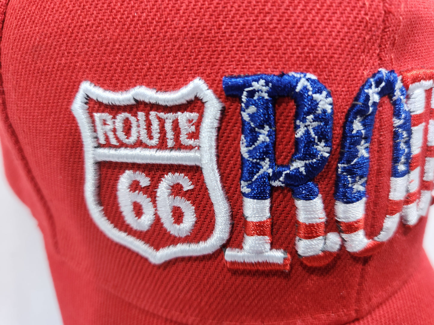 Route 66 Red US Flag Baseball Cap Embroidered Adjustable
