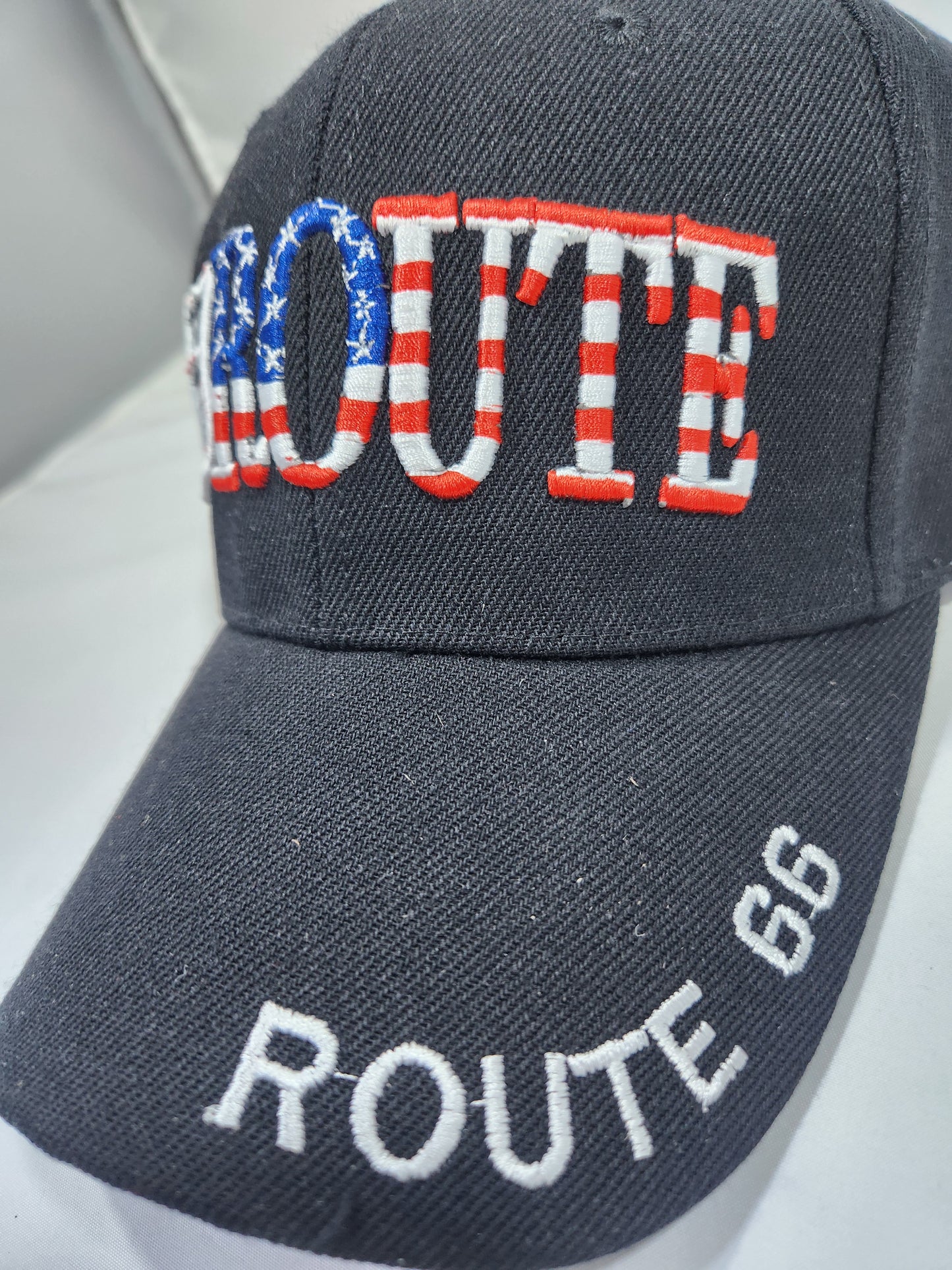 Route 66 Black US Flag Baseball Cap Embroidered Adjustable