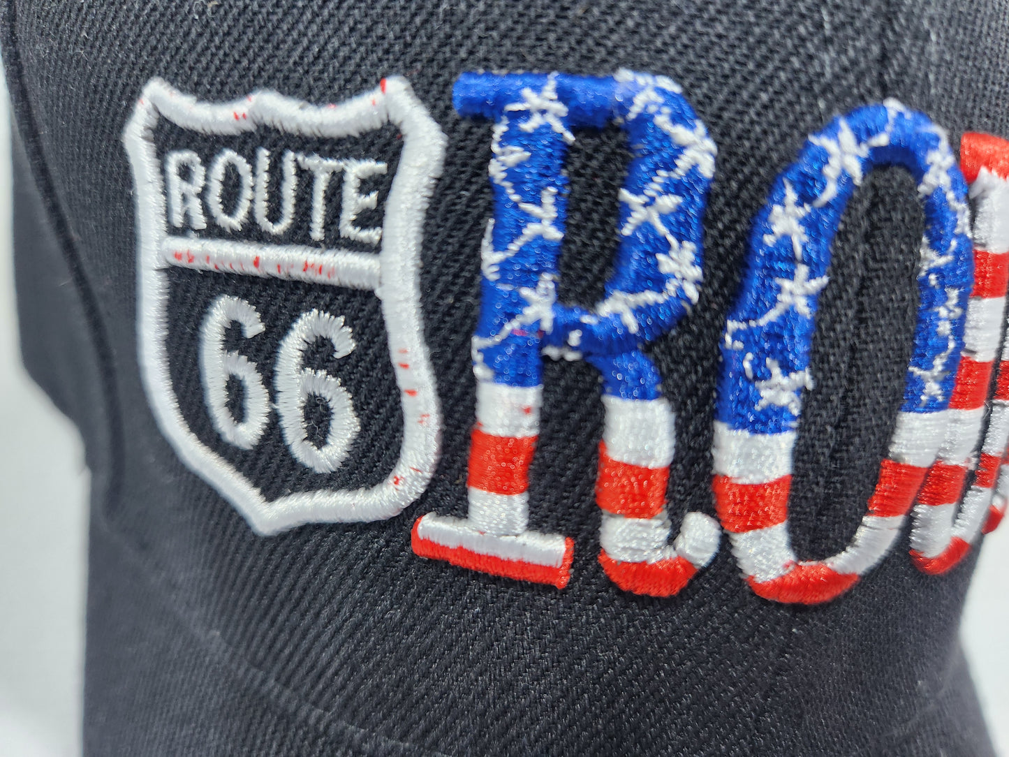Route 66 Black US Flag Baseball Cap Embroidered Adjustable