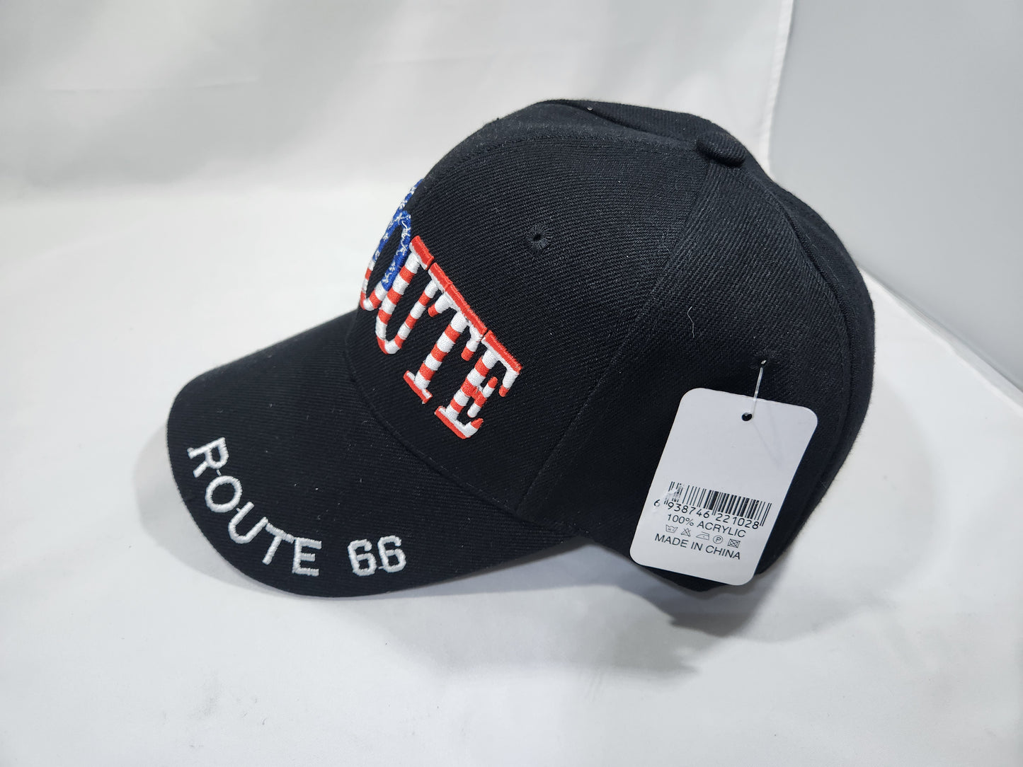 Route 66 Black US Flag Baseball Cap Embroidered Adjustable