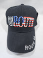 Route 66 Black US Flag Baseball Cap Embroidered Adjustable
